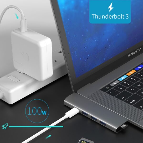 USB 3.1 Type-C Hub Including HDMI 4K / Thunderbolt 3 / USB C Hub / TF & SD Reader / PD Slots 3